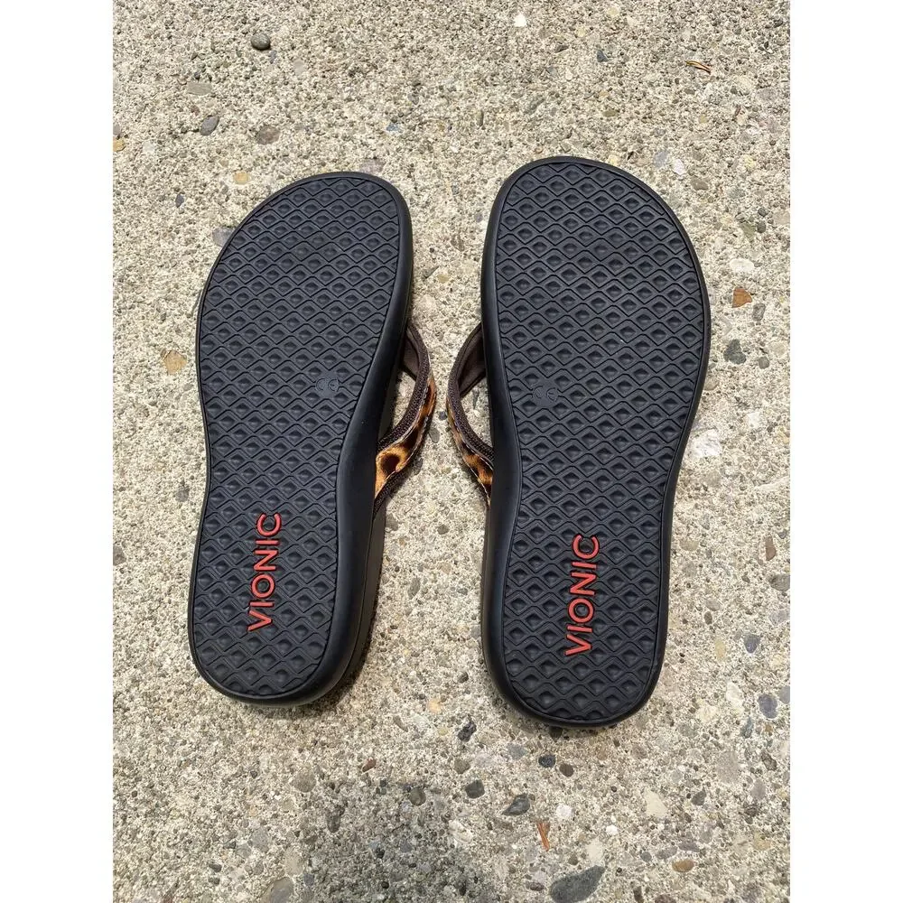 Vionic Tide II Leopard Thong Flip Flops Slip on Sandals Womens Sz 6 Orthotic
